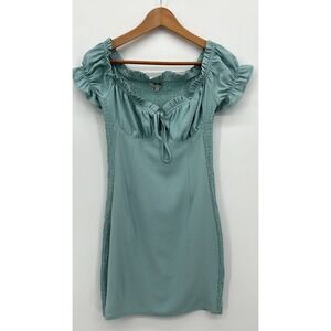 Love Tree Blue Regency Style Bodycon Milk‎ Maid Smocked Ruffle Mini Dress SMALL